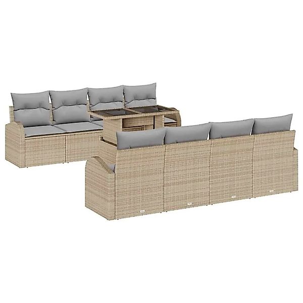 vidaXL Gartensofa-Set mit Kissen mit Speicher 9 Stk Beige Poly Rattan 33573 günstig online kaufen