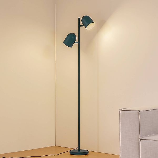 Lindby Stehleuchte Isara, grün, 165 cm, 2-flg., Metall, E27 günstig online kaufen