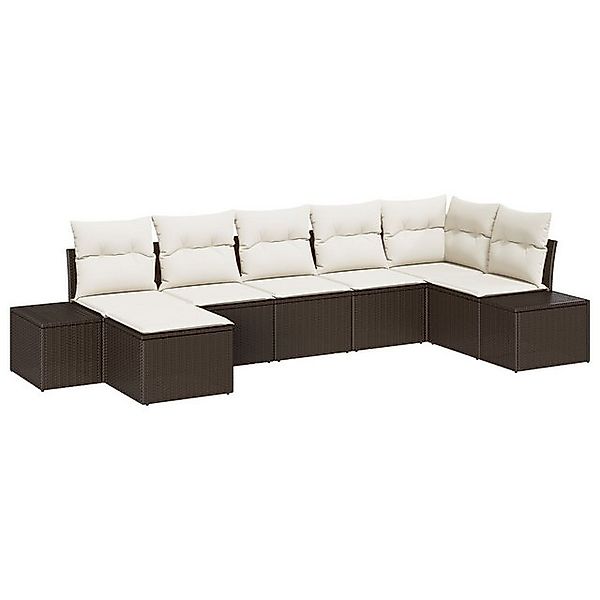 vidaXL Loungesofa 7-tlg. Garten-Sofagarnitur mit Kissen Braun Poly Rattan, günstig online kaufen