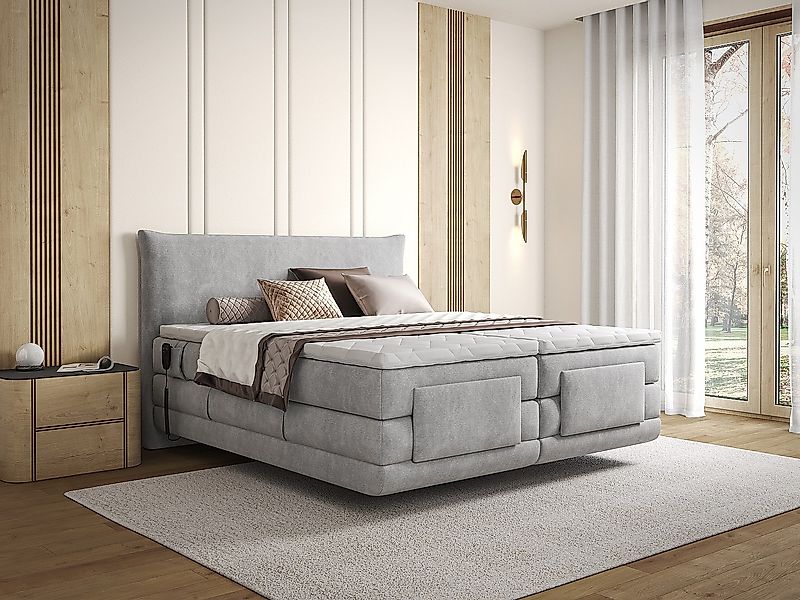 Komplettes Boxspring-Set mit Kopfteil + elektrisch verstellbare Lattenroste günstig online kaufen