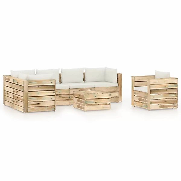 7-tlg. Garten-lounge-set Mit Kissen Grün Imprägniertes Holz günstig online kaufen