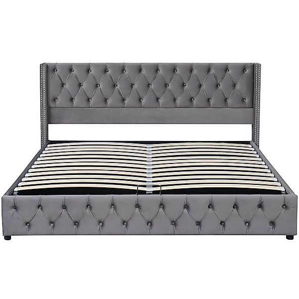 Gotagee Polsterbett Doppelbett Ohrenform Flanell Stauraum Funktionsbett Gra günstig online kaufen