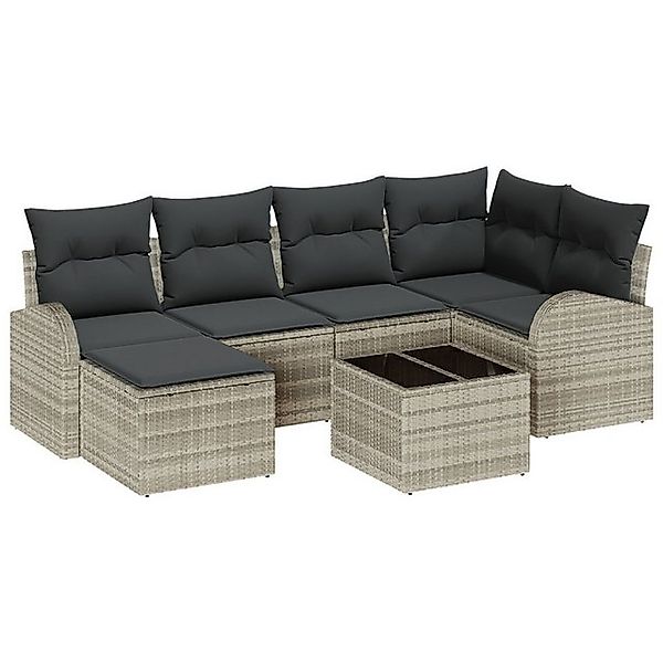 vidaXL Loungesofa 7-teiliges Garten Sofa Set mit Kissen Grau Poly Rattan, 7 günstig online kaufen