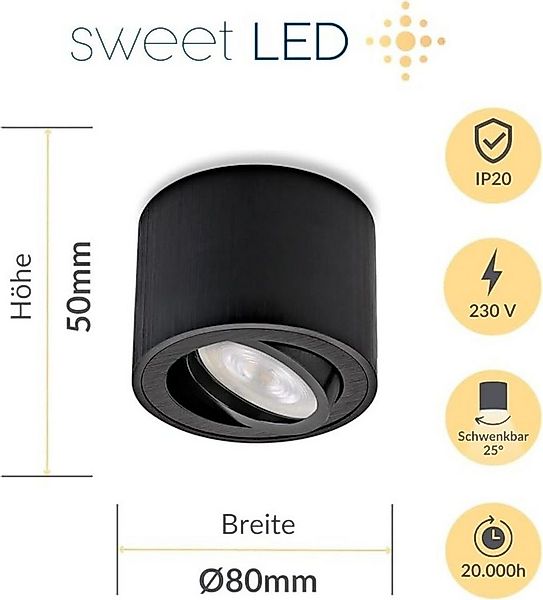 Sweet LED LED Aufbaustrahler 4er Set flache LED Aufbauspots schwarz - rund günstig online kaufen