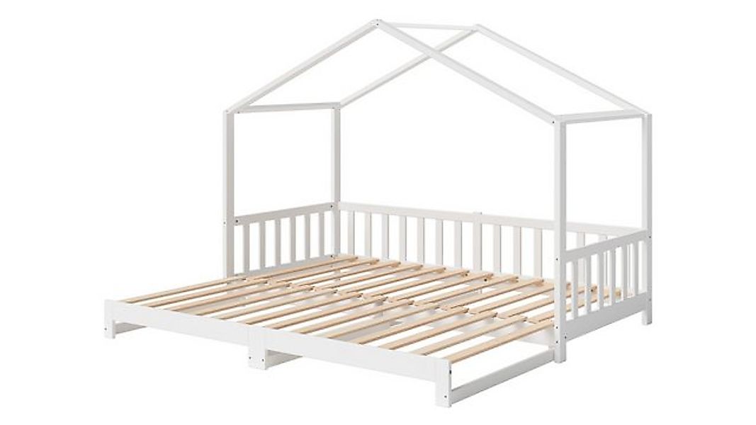 Bellabino Hausbett Bia (weiß lackiert, 90x200 cm / 180x200 cm, Bodenbett mi günstig online kaufen