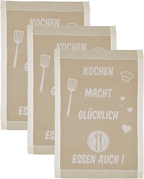 ROSS Geschirrtuch Kochen macht glücklich... Essen auch, (Set, 3-tlg), Sprüc günstig online kaufen