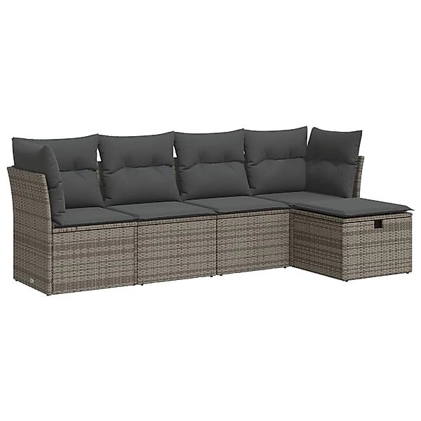 vidaXL 5-Tlg Garten-Sofagarnitur mit Kissen Grau Poly Rattan 3325266 günstig online kaufen