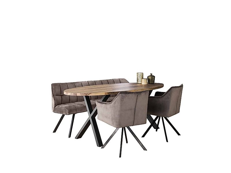 Vintagehaus Polsterbank Set Esstischbank Raster + 2 Armlehnstühle Samt (3 t günstig online kaufen