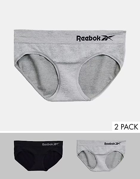 Reebok – Nahtlose Unterhosen in Schwarz und Grau im 2er-Pack günstig online kaufen