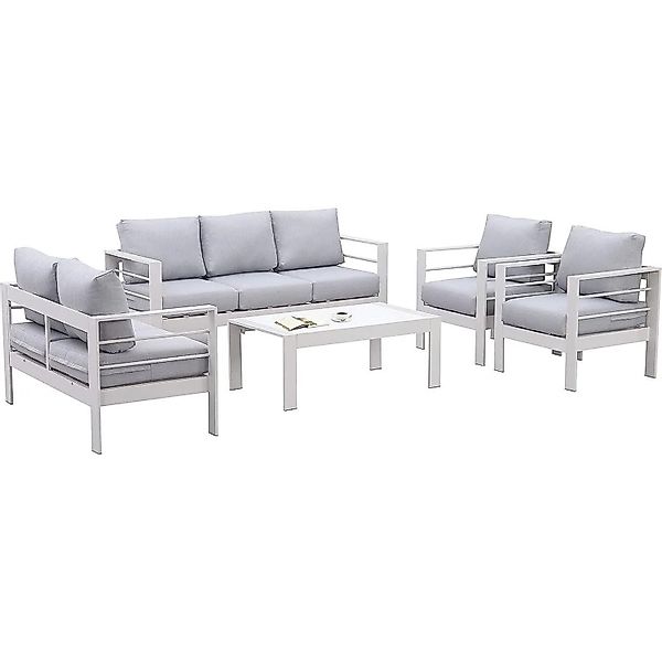 MeXo Gartenmöbel Set aus Aluminium Loungeset für 7 Personen Weiß günstig online kaufen