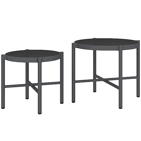 Outsunny Set aus 2 Garten-Couchtischen, Garten-Couchtische mit gehärteter G günstig online kaufen