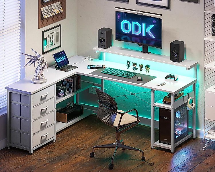 ODK Schreibtisch mit Schubladen, 2 Steckdosen günstig online kaufen