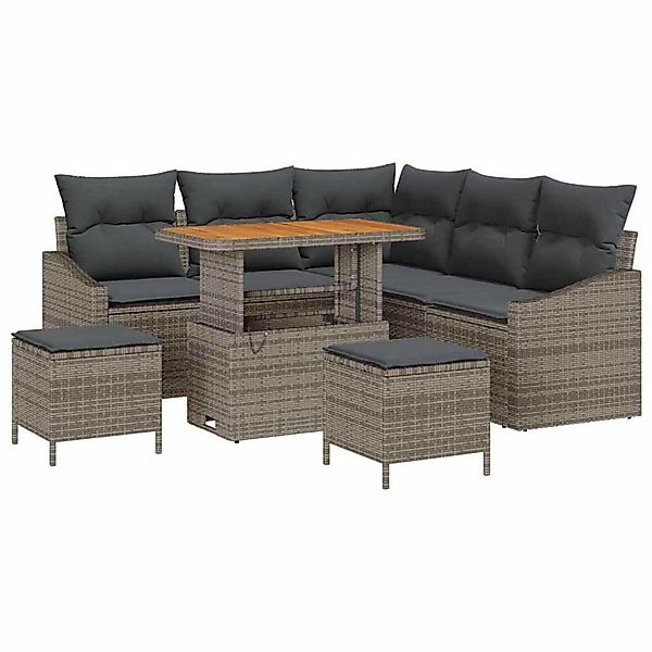 vidaXL 8-Teiliges Garten Sofa Set mit Kissen Grau Poly Rattan Akazie 336265 günstig online kaufen
