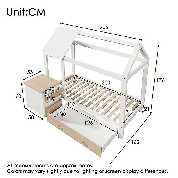 OKWISH Hochbett Hausbett aus Massivholz (Einzelbett, Holzbett, 90x200cm, oh günstig online kaufen