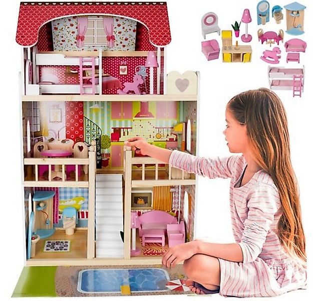 ISO TRADE Puppenhaus Holzhaus Puppenspielzeug Haus, (Spar-Set, 1-tlg., Gart günstig online kaufen