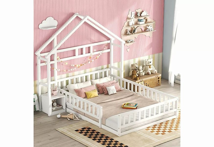 SOFTWEARY Hausbett mit Lattenrost (140x200 cm), Kinderbett mit Rausfallschu günstig online kaufen