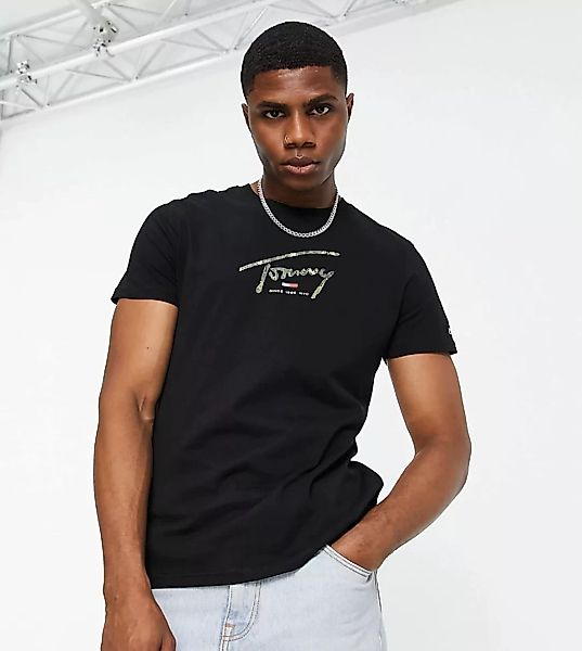 Tommy Jeans – T-Shirt in Schwarz mit Military-Flaggen- und Schriftzug-Logop günstig online kaufen