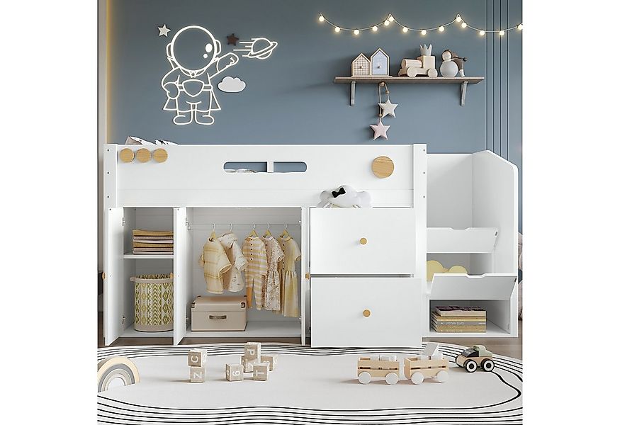 Merax Hochbett (Jugendbett Hausbett Etagenbett) Kinderbett 90x200cm mit Sta günstig online kaufen