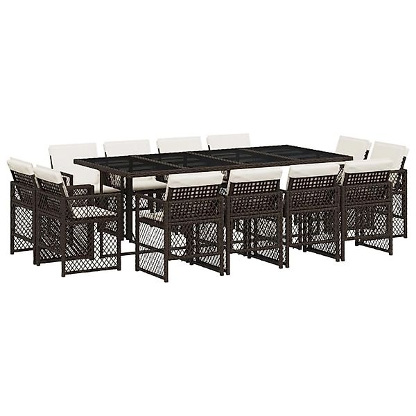 vidaXL 13-Tlg Garten-Essgruppe mit Kissen Braun Poly Rattan 3210861 günstig online kaufen