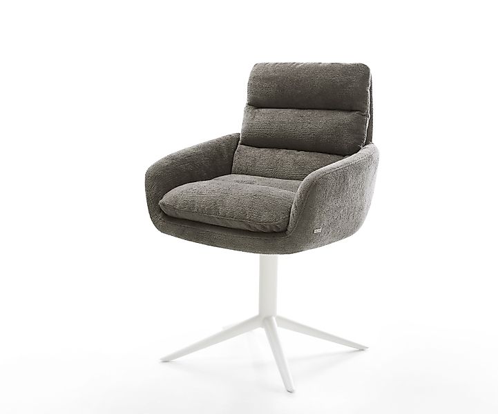Drehstuhl Abelia-Flex mit Armlehnen Bouclé Soft Schlamm Fußkreuz Weiß 360° günstig online kaufen
