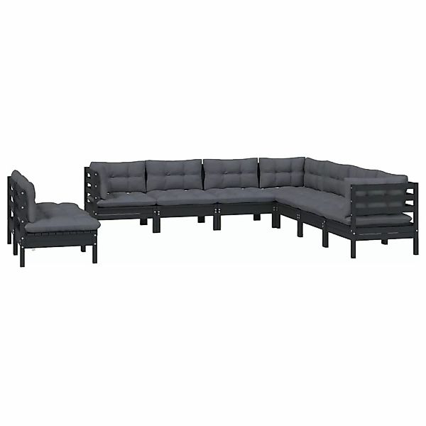 vidaXL 9-tlg Garten-Lounge-Set mit Kissen Schwarz Massivholz Kiefer Modell günstig online kaufen