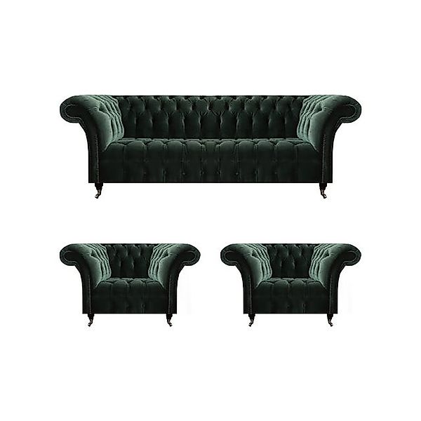 JVmoebel Chesterfield-Sofa Luxus Komplett Schwarz Sofa Dreisitzer Textil 2x günstig online kaufen