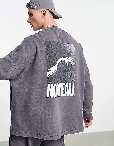 ASOS DESIGN – Super-Oversize-Sweatshirt mit Acid-Waschung in Schwarz und „N günstig online kaufen