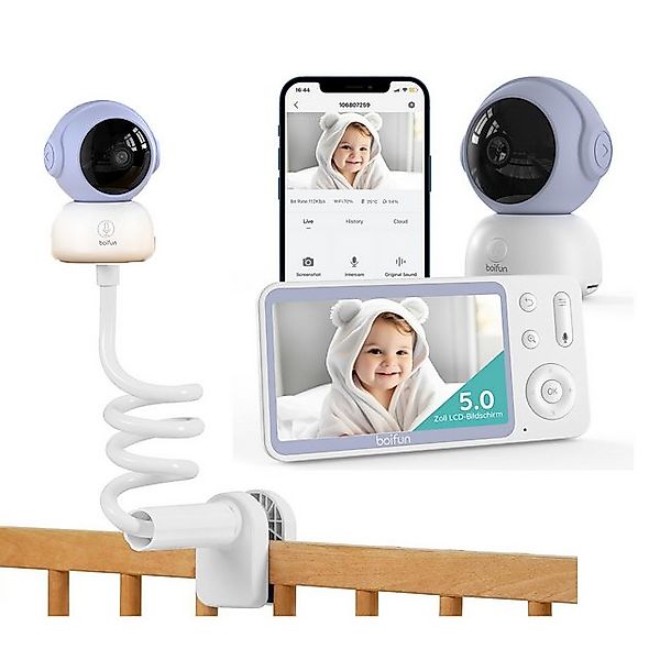 Boifun Video-Babyphone 5" Babyphone mit Kamera und App 2K/3MP PTZ 345°/65° günstig online kaufen