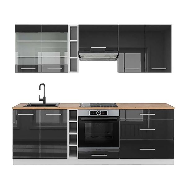 Vicco Fame-Line Küchenzeile Anthrazit Hochglanz/Weiß 235 cm AP Eiche ohne E günstig online kaufen