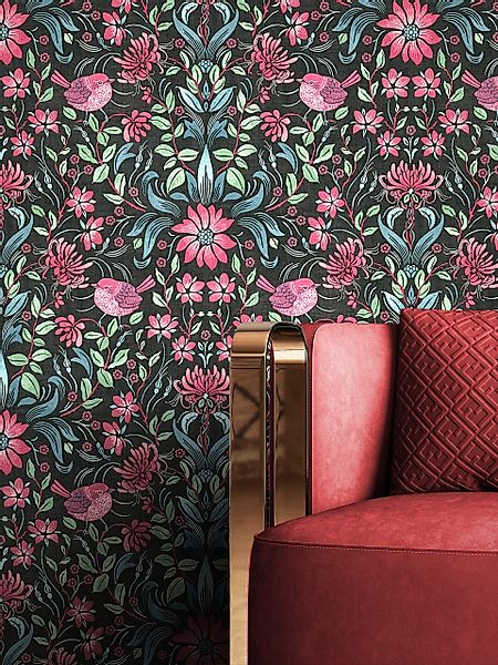 Newroom Vliestapete, Schwarz Tapete Floral Blumen günstig online kaufen