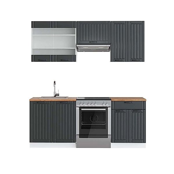 Vicco Fame-Line Küchenzeile Anthrazit Landhaus/Weiß 200 cm AP Eiche günstig online kaufen