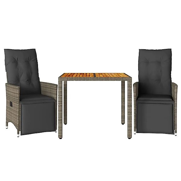 vidaXL 3-tlg Garten-Bistro-Set mit Kissen Grau Poly Rattan Modell 6 günstig online kaufen