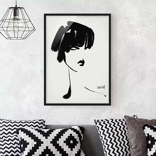 Bild mit Rahmen Portrait mit schwarzem Pinsel günstig online kaufen