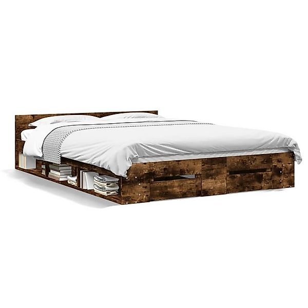 vidaXL Bettgestell, Bettrahmen mit Schubladen Räuchereiche 160x200cm Holzwe günstig online kaufen
