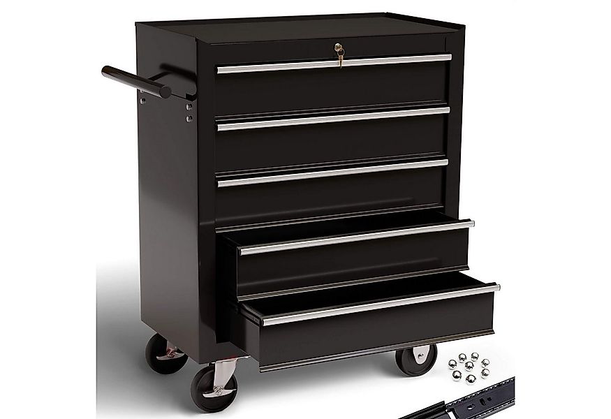 Arebos Werkstattwagen Werkstattwagen 5 Fächer, zentral abschließbar, schwar günstig online kaufen