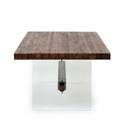 Designesstisch aus Asteiche Massivholz Glas Wangengestell günstig online kaufen