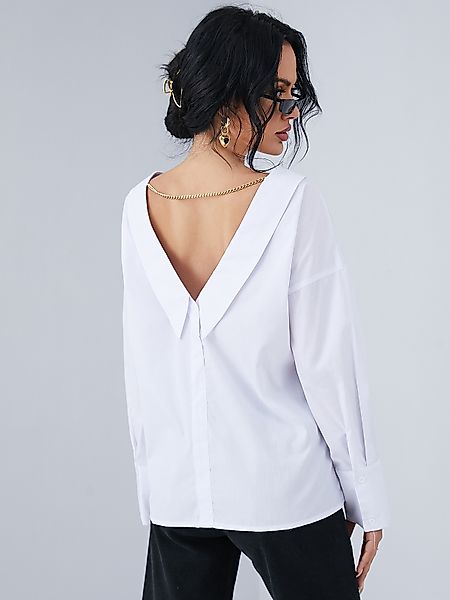 YOINS Weiße rückenfreie Bluse mit Reverskragen und langen Ärmeln günstig online kaufen