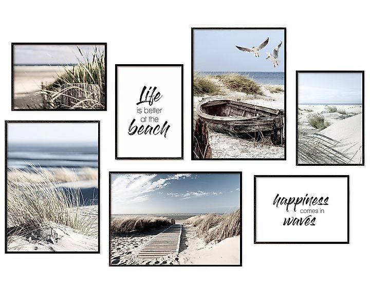 Hyggelig Home Poster Strand - Premium Poster Set OHNE & MIT Rahmen - 7 Wand günstig online kaufen