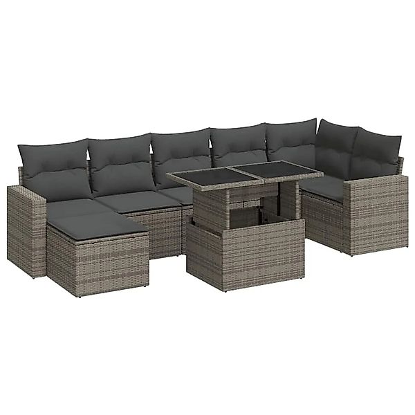 vidaXL 8-Tlg Garten-Sofagarnitur mit Kissen Grau Poly Rattan 3326361 günstig online kaufen