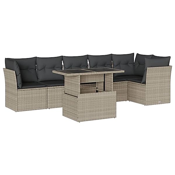 vidaXL 7-Tlg Garten-Sofagarnitur mit Kissen Hellgrau Poly Rattan 3266602 günstig online kaufen
