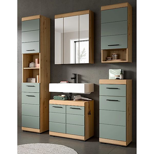 Inn.Furn Badmöbel Set 5-teilig in Grün und Eiche 164 cm Shawn günstig online kaufen