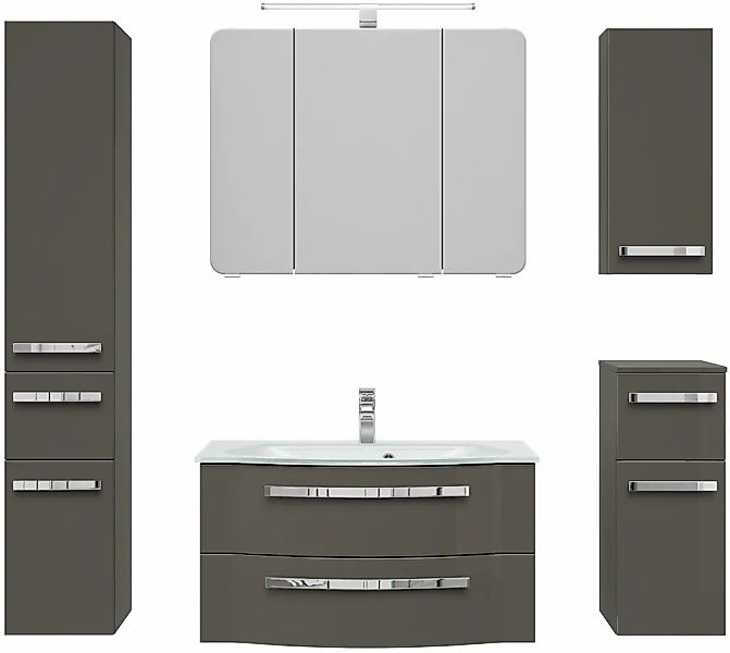 Saphir Badmöbel-Set "Serie 4005, vormontiert, Glaswaschbecken, Spiegelschra günstig online kaufen