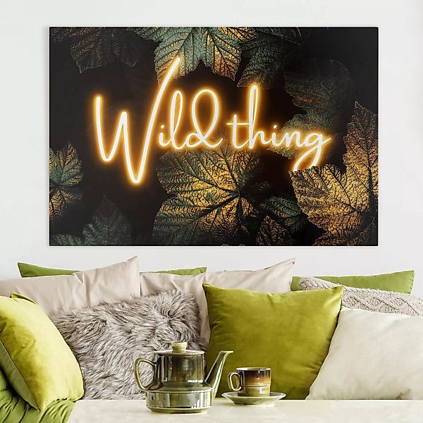Leinwandbild Abstrakt - Querformat Wild Thing goldene Blätter günstig online kaufen