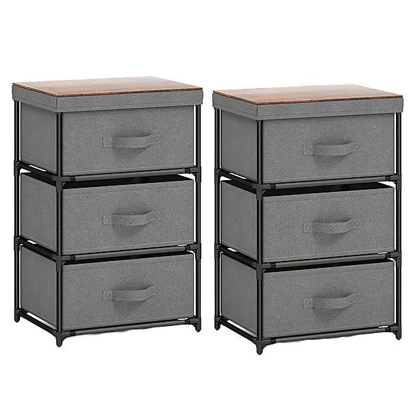 Costway Nachttisch mit 3 Schubladen 2er Set 40 x 30 x 62 cm Grau günstig online kaufen