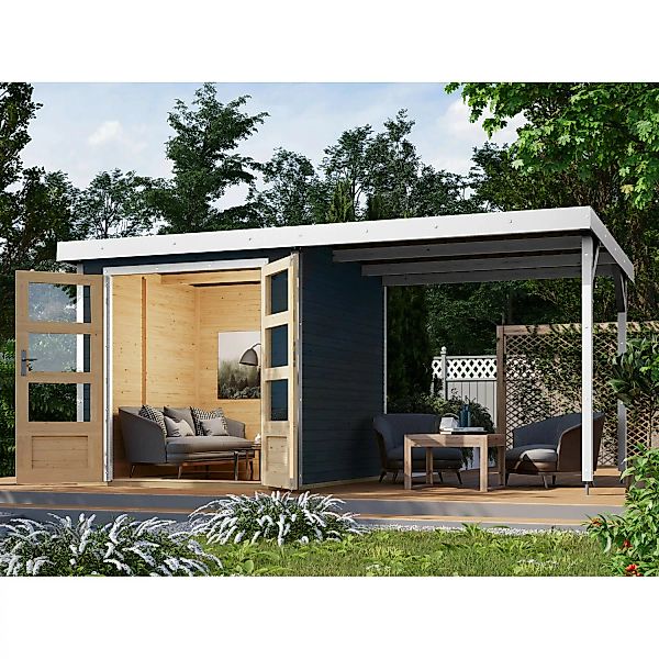 Karibu Gartenhaus Set Ernesto C Anthrazit-Weiß mit Anbaudach 4,45 m² günstig online kaufen