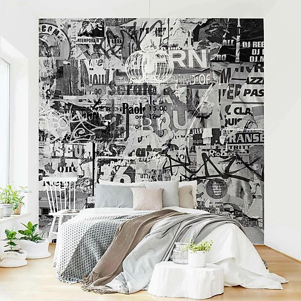 Fototapete Alte Plakatwand Schwarz-Weiß günstig online kaufen