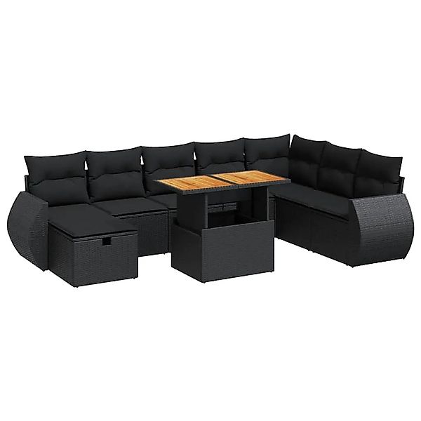vidaXL 9-Tlg Garten-Sofagarnitur mit Kissen Schwarz Poly Rattan 3328070 günstig online kaufen