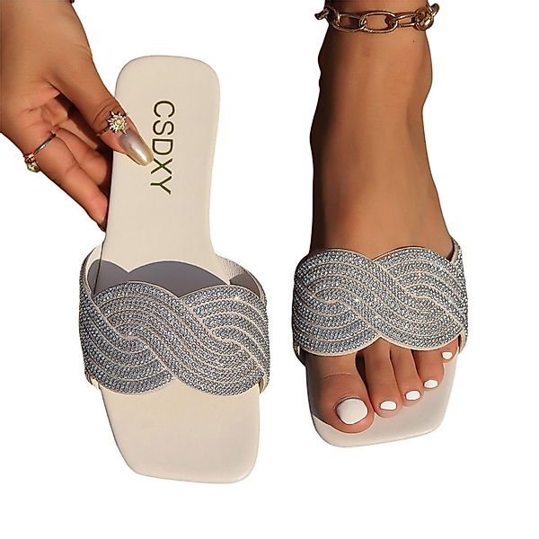 Refttenw Damen Flache Sandalen Strass Sommerschuh günstig online kaufen