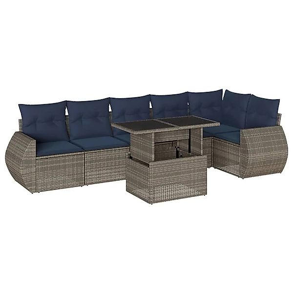 vidaXL 7-Tlg Gartensofa-Set mit Kissen Grau Polyrattan 3268551 günstig online kaufen