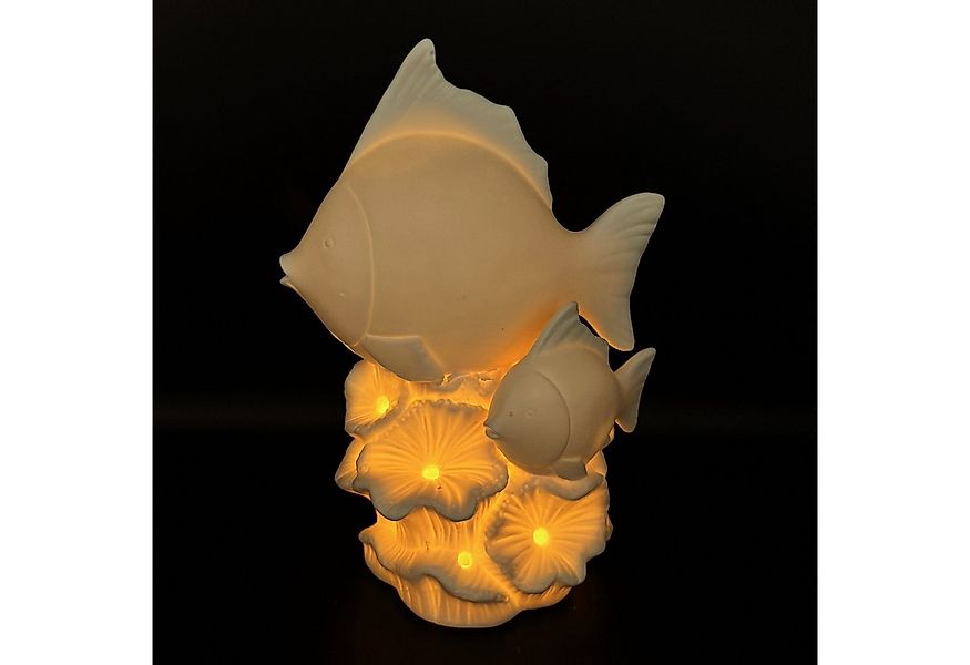 Online-Fuchs Dekofigur 2 Fische und Koralle aus Keramik mit LED-Beleuchtung günstig online kaufen